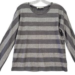Jones New York Sport Gray Silver Metallic Stripe Wool Sweater Women Petite L Top
